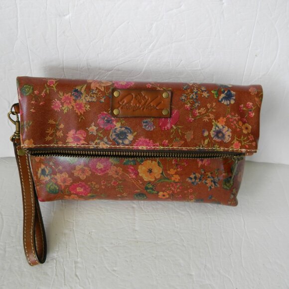 PATRICIA NASH Valerie PRAIRIE ROSE FLORAL Leather Foldover WRISTLET CLUTCH  FALL - Picture 1 of 6